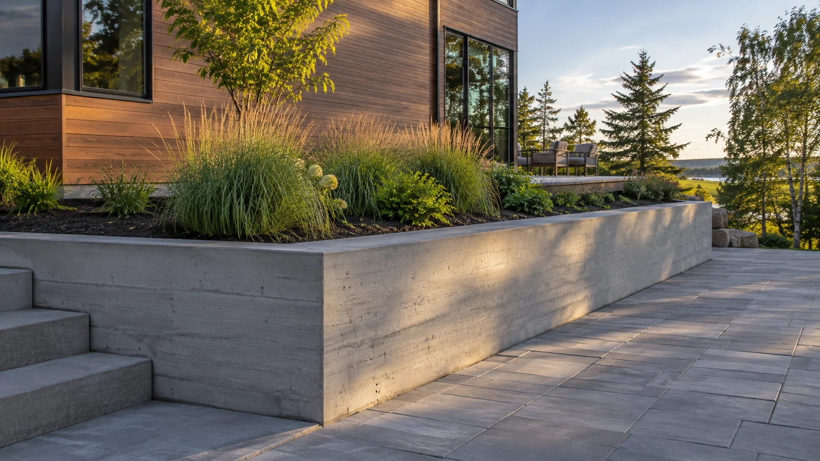 Illustrative poured concrete retaining walls design for a Charlottetown-area property