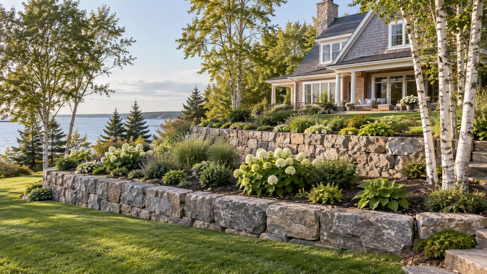 Illustrative terraced armour stone walls design for a Charlottetown-area property